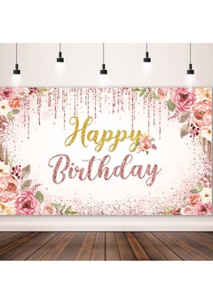 SYOSI Rose Gold Happy Birthday Background Glitter Birthday Background Sign Banner Birthday Party Supplies Photo Background Girls Ladies Pink and Gold Birthday Party Decoration Supplies (71 x 47 inch)  - Image 1