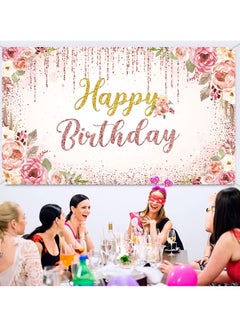 SYOSI Rose Gold Happy Birthday Background Glitter Birthday Background Sign Banner Birthday Party Supplies Photo Background Girls Ladies Pink and Gold Birthday Party Decoration Supplies (71 x 47 inch)  - Image 5