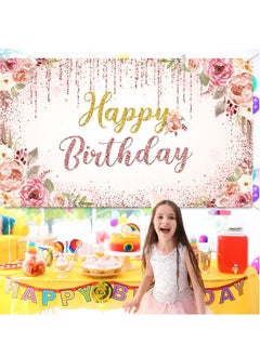 SYOSI Rose Gold Happy Birthday Background Glitter Birthday Background Sign Banner Birthday Party Supplies Photo Background Girls Ladies Pink and Gold Birthday Party Decoration Supplies (71 x 47 inch)  - Image 3