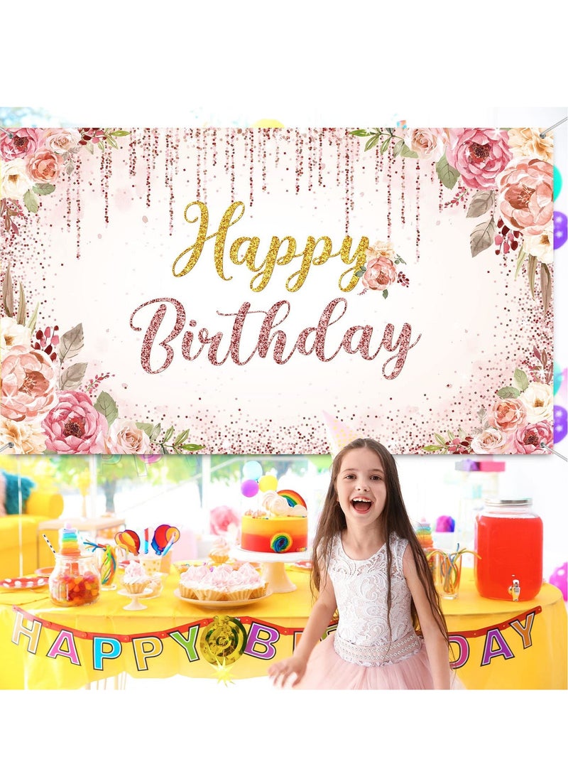 SYOSI Rose Gold Happy Birthday Background Glitter Birthday Background Sign Banner Birthday Party Supplies Photo Background Girls Ladies Pink and Gold Birthday Party Decoration Supplies (71 x 47 inch)  - Image 3