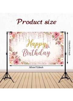 SYOSI Rose Gold Happy Birthday Background Glitter Birthday Background Sign Banner Birthday Party Supplies Photo Background Girls Ladies Pink and Gold Birthday Party Decoration Supplies (71 x 47 inch)  - Image 4