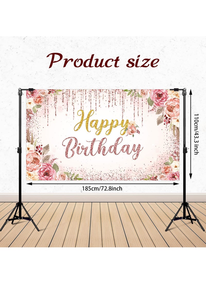 SYOSI Rose Gold Happy Birthday Background Glitter Birthday Background Sign Banner Birthday Party Supplies Photo Background Girls Ladies Pink and Gold Birthday Party Decoration Supplies (71 x 47 inch)  - Image 4