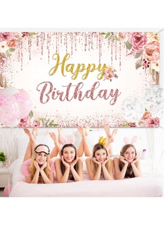 SYOSI Rose Gold Happy Birthday Background Glitter Birthday Background Sign Banner Birthday Party Supplies Photo Background Girls Ladies Pink and Gold Birthday Party Decoration Supplies (71 x 47 inch)  - Image 2