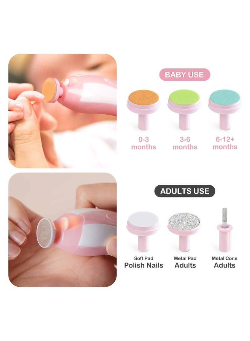 Baby Nail Clippers 20 in 1 Safe Baby Nail File with LED Light, Electric Baby Nail Care Set for Newborn/Toddler/Adults Toes and Fingernails, Additional Replacement Pads - Image 2