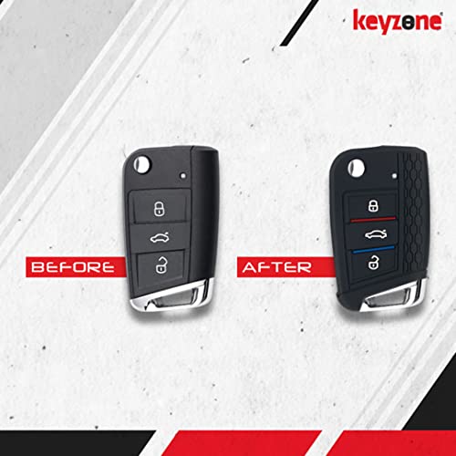 keyzone Striped Silicone Key Cover & Keychain Compatible for Skoda Kylaq, Slavia, Kodiaq, Kushaq, Octavia, Karoq, Superb 3 Button Flip key (Kzs17_Octaviaflip_Black_Kzsblackkeychain) - Image 5