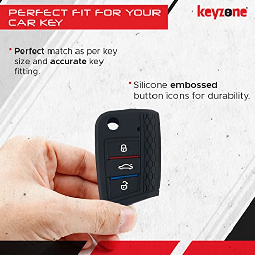 keyzone Striped Silicone Key Cover & Keychain Compatible for Skoda Kylaq, Slavia, Kodiaq, Kushaq, Octavia, Karoq, Superb 3 Button Flip key (Kzs17_Octaviaflip_Black_Kzsblackkeychain) - Image 3