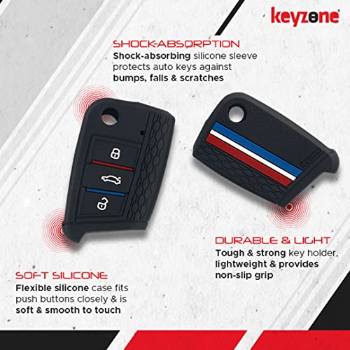 keyzone Striped Silicone Key Cover & Keychain Compatible for Skoda Kylaq, Slavia, Kodiaq, Kushaq, Octavia, Karoq, Superb 3 Button Flip key (Kzs17_Octaviaflip_Black_Kzsblackkeychain) - Image 4