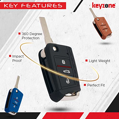 keyzone Striped Silicone Key Cover & Keychain Compatible for Skoda Kylaq, Slavia, Kodiaq, Kushaq, Octavia, Karoq, Superb 3 Button Flip key (Kzs17_Octaviaflip_Black_Kzsblackkeychain) - Image 2