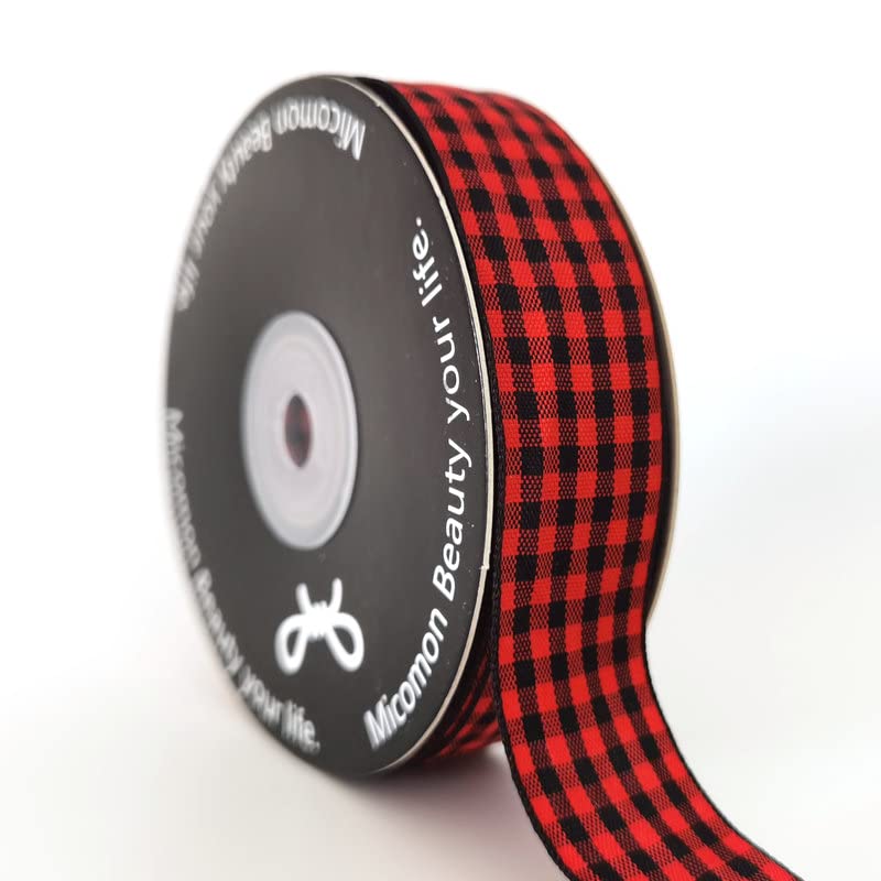 Micomon Red and Black Gingham Plaid Checked Ribbon 25 Yards Each Roll 100% Polyester (1",BlackRed) - Image 2