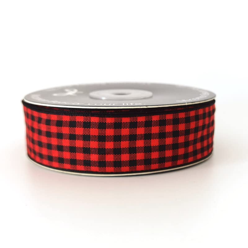 Micomon Red and Black Gingham Plaid Checked Ribbon 25 Yards Each Roll 100% Polyester (1",BlackRed) - Image 4