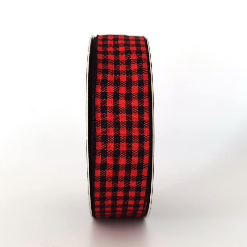 Micomon Red and Black Gingham Plaid Checked Ribbon 25 Yards Each Roll 100% Polyester (1",BlackRed) - Image 3