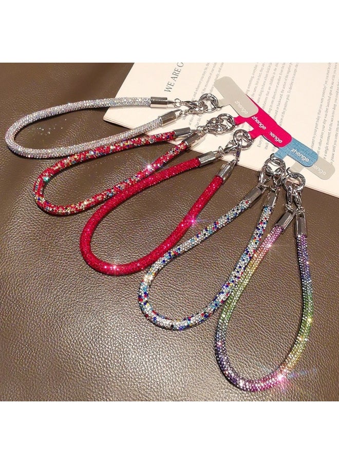Generic - Full Diamond Mobile Phone Hanging Chain Ins Style Women's Advanced Wrist Hanging Accessories Small Fragrance Style Red Flash Mobile Phone Shell Pendant Short-Specifications Support Image Upload:[red] Double Buckle Thick Hand Rope With Full Diamonds + Red Long Clip - Image 1