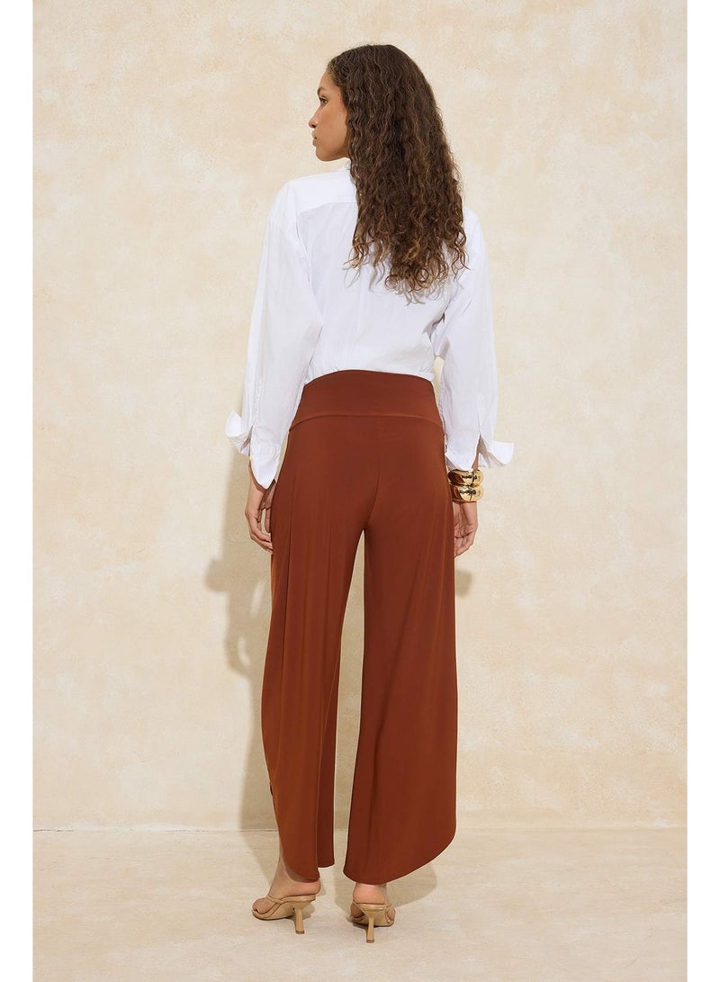 trendyol Kiremit Barrel Transitional Normal Waist Flexible Knitted Trousers with Elasticized Accessories Detail Twoss26Pl00001 - Image 4