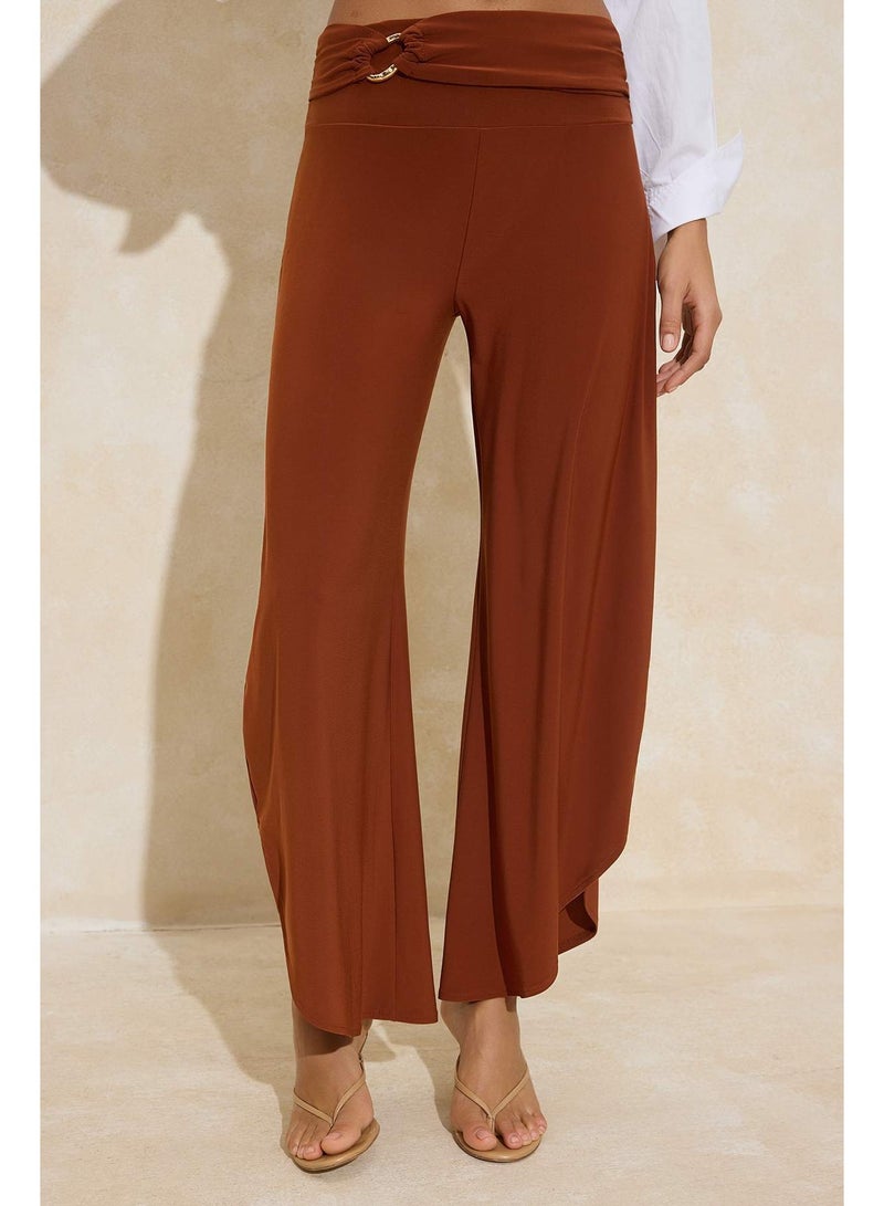 trendyol Kiremit Barrel Transitional Normal Waist Flexible Knitted Trousers with Elasticized Accessories Detail Twoss26Pl00001 - Image 3