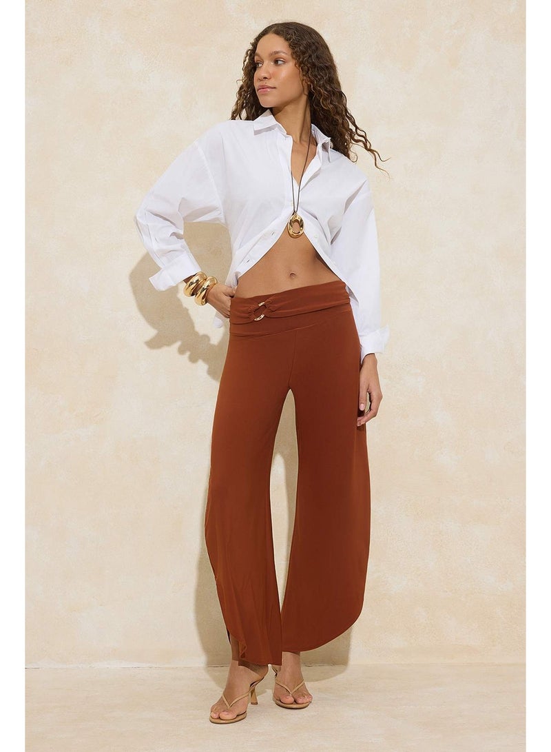 trendyol Kiremit Barrel Transitional Normal Waist Flexible Knitted Trousers with Elasticized Accessories Detail Twoss26Pl00001 - Image 1