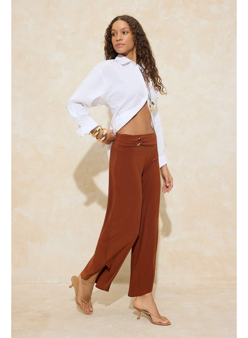 trendyol Kiremit Barrel Transitional Normal Waist Flexible Knitted Trousers with Elasticized Accessories Detail Twoss26Pl00001 - Image 2