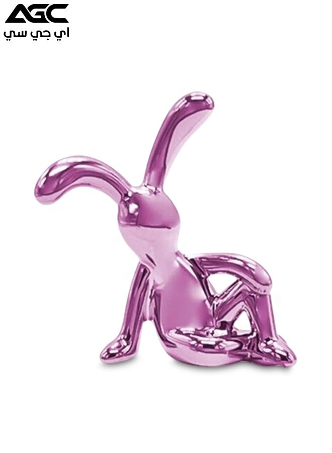 Agc Pink Reclining Bunny Figurine for Home & Office Décor – Pink Metallic Resin Ornament for Desk, Car Dashboard, Shelf, Table, Books & Display - Image 1