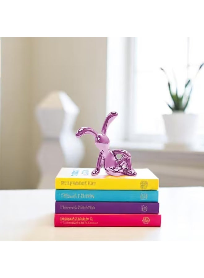 Agc Pink Reclining Bunny Figurine for Home & Office Décor – Pink Metallic Resin Ornament for Desk, Car Dashboard, Shelf, Table, Books & Display - Image 4