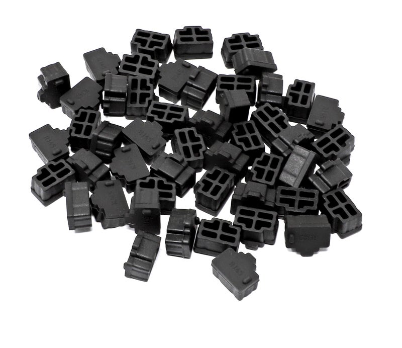 iexcell 50 Pcs Black Ethernet Hub Port RJ45 Anti Dust Cover Cap Protector Plug - Image 1