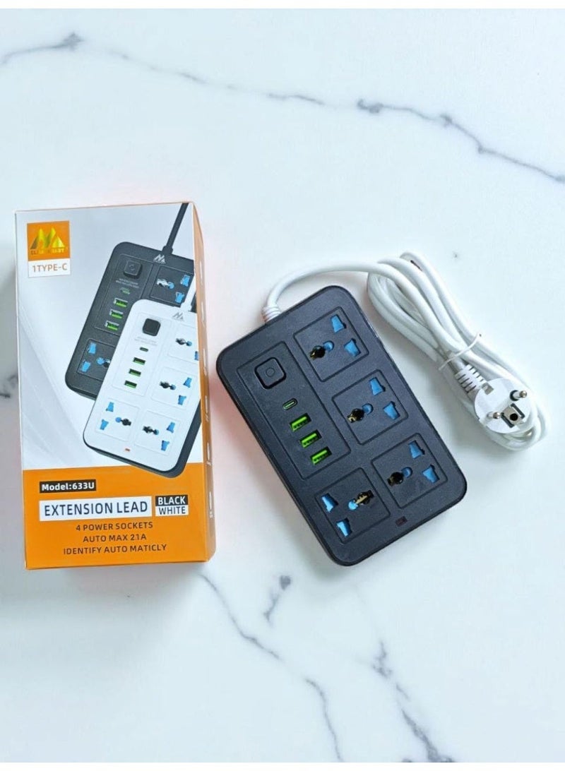 مشترك كهربائي ذكي (Extension Lead) بـ 4 منافذ طاقة عالمية و3 منافذ USB (منها منفذ Type-C) - موديل 633U - Image 2