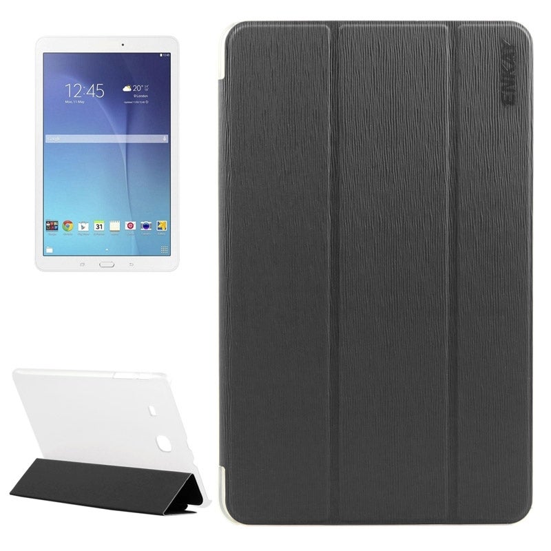 إنكاي جراب واقٍ من الجلد الصناعي بملمس عود الأسنان والبلاستيك الشفاف غير اللامع مع حامل لجهاز Galaxy Tab E 9.6 (أسود) - Image 1