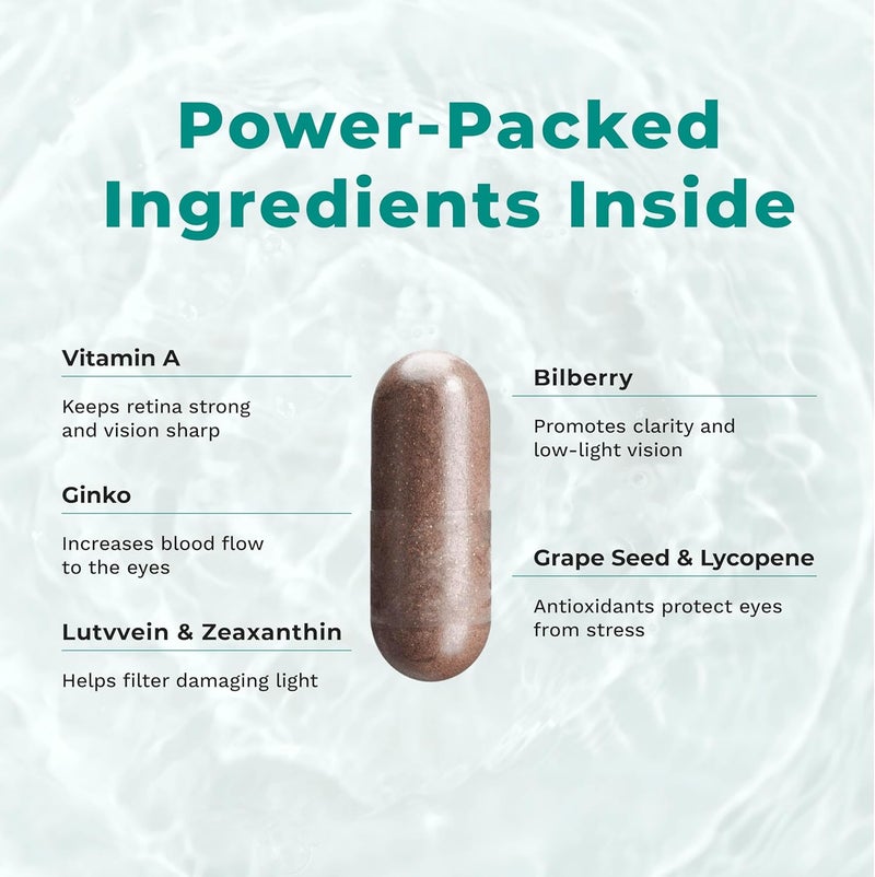 LifeSeasons مكمل فيزيبيليتي للفيتامينات لصحة العين دعم الرؤية جذر الجزر الكروم التوت الأزرق الجنكة بيلوبا مستخلص بذور العنب الليكوبين فيتامين أ اللوتين زياكسانثين 60 كبسولة - Image 5
