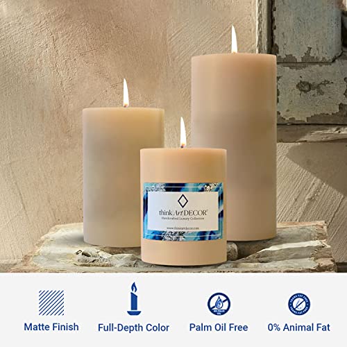 ThinkArtDecor Unscented Pillar Candles Set of 3 | 55, 70, 90 Hrs | 3, 4, 6 inches Smokeless & Dripless Wax Candles for Home Decor | Ivory - Image 4