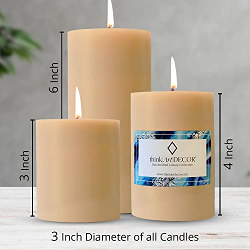 ThinkArtDecor Unscented Pillar Candles Set of 3 | 55, 70, 90 Hrs | 3, 4, 6 inches Smokeless & Dripless Wax Candles for Home Decor | Ivory - Image 2