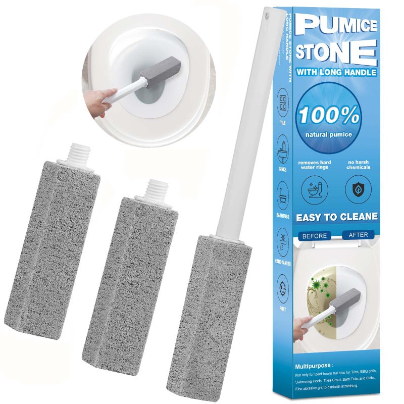 Herda 3 Packs Pumice Cleaning Stone with Extra Long Handle, Pumice Stone for Toilet Bowl Clean for Cleaning Toilets, Bathtubs, Grills, Swimming Pools, Sinks - Image 1