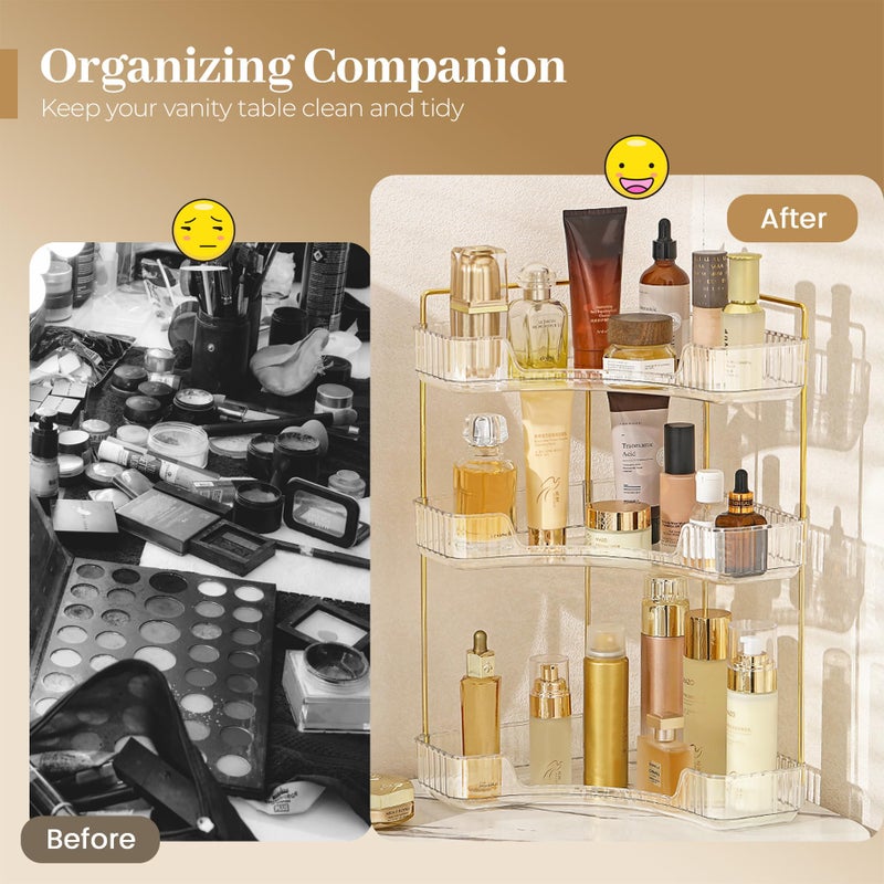 Aveniee Corner Bathroom Counter Organizer, Bathroom Countertop Shelf Makeup Storage, Clear Perfume Tray Holder (3 Tiers, White) - Image 5