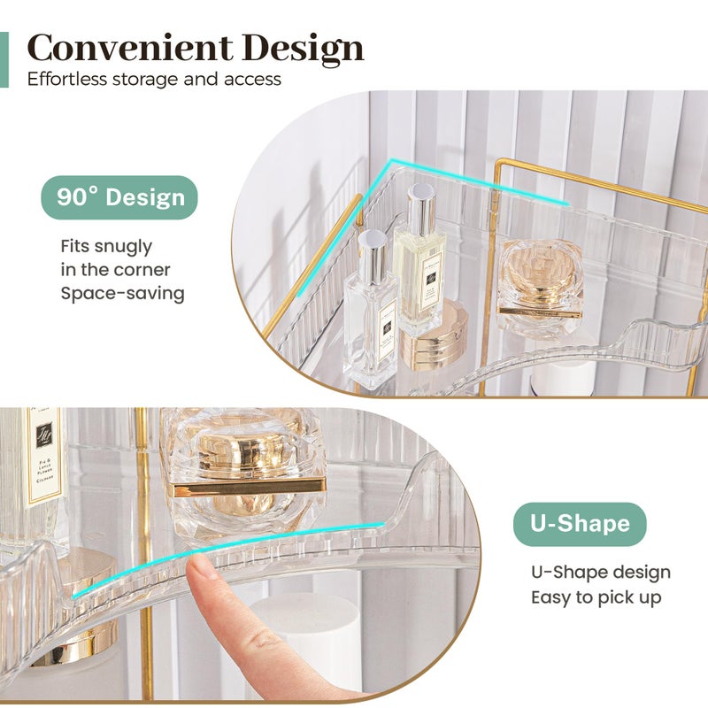 Aveniee Corner Bathroom Counter Organizer, Bathroom Countertop Shelf Makeup Storage, Clear Perfume Tray Holder (3 Tiers, White) - Image 4