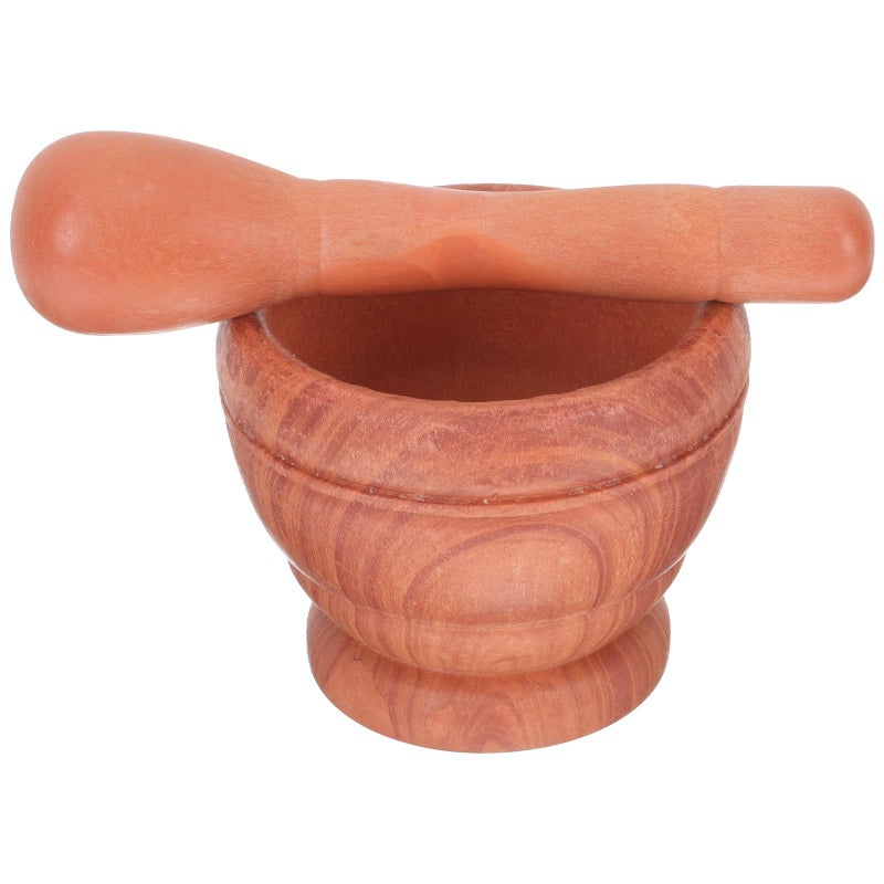 Wood Grain Garlic Mortar And Pestle Set Manual Crusher Grinding Bowl With Mesh Bag - Image 2