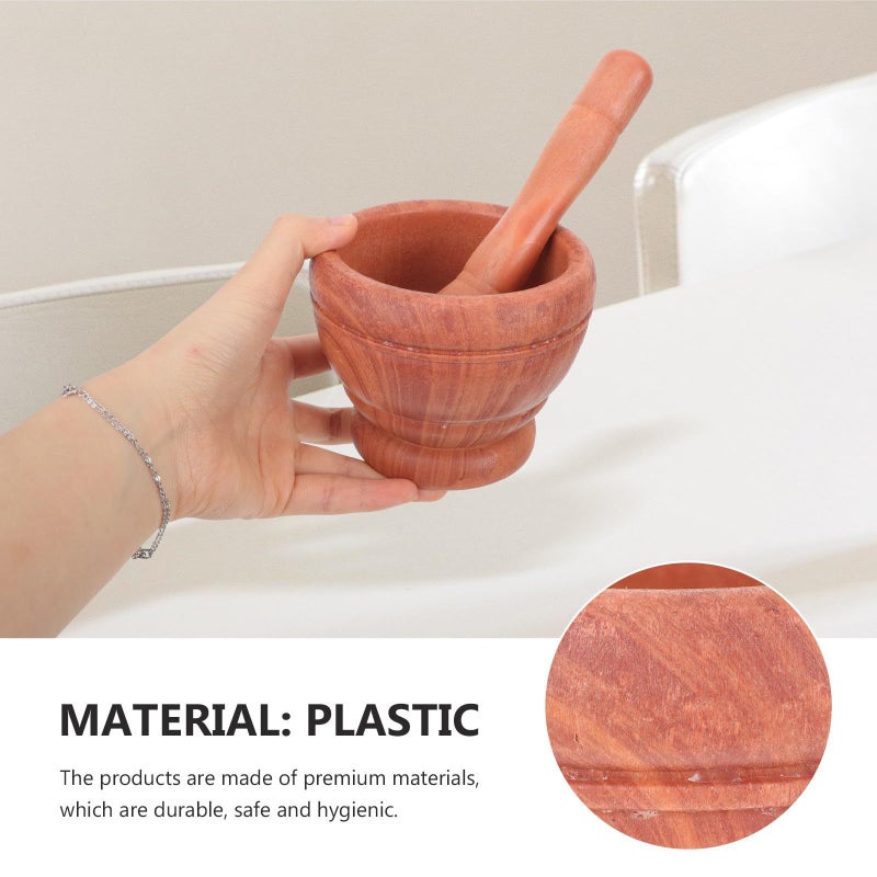 Wood Grain Garlic Mortar And Pestle Set Manual Crusher Grinding Bowl With Mesh Bag - Image 4