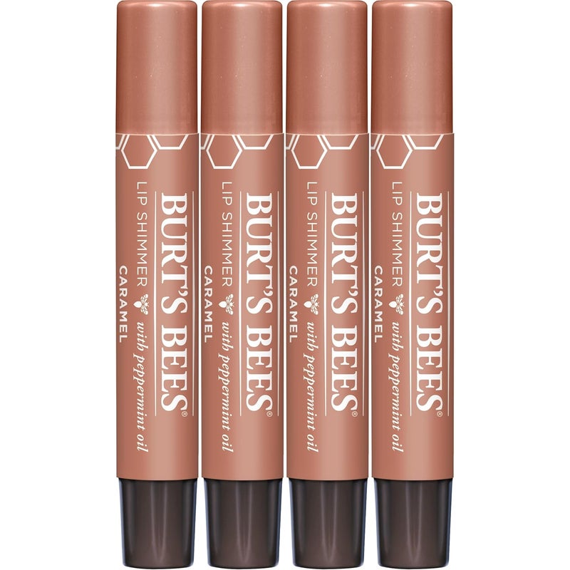 Burt's Bees Burts Bees Shimmer Lip Tint Valentines Day Gifts Tinted Lip Balm Stick Moisturizing for All Day Hydration with Natural Glowy Pigmented Finish  Buildable Color Caramel 4Pack