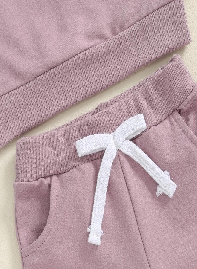 Socutebabe Baby Girl Clothes Newborn Infant Fall Winter Outfits Love Embroidery Long Sleeve Crewneck Sweatshirts Pants 0-24M (Purple, 3-6 Months) - Image 4
