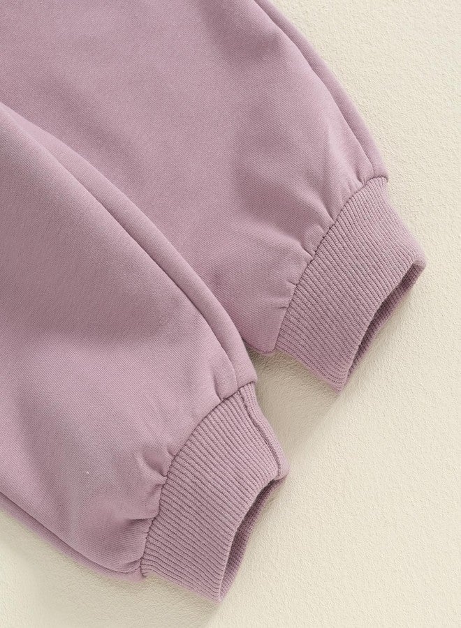 Socutebabe Baby Girl Clothes Newborn Infant Fall Winter Outfits Love Embroidery Long Sleeve Crewneck Sweatshirts Pants 0-24M (Purple, 3-6 Months) - Image 5
