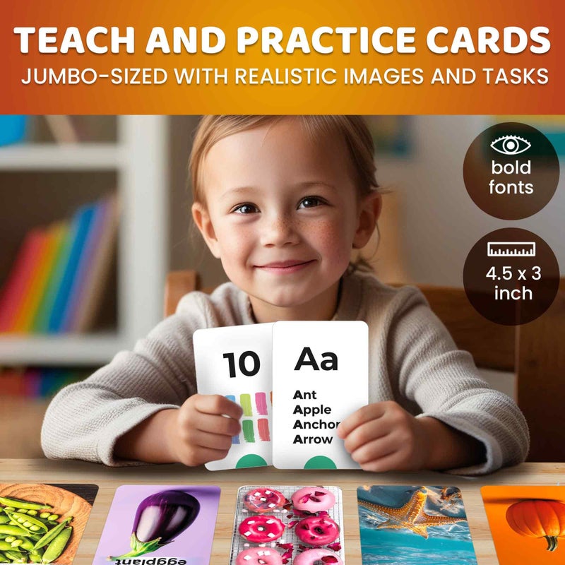 QUOKKA 260 Flash Cards for Kids Ages 3-5 with Realistic Images â€“ Pre K Flash Cards Age 4-5 for Toddlers & Preschool, Alphabet, Numbers, Shapes, etc with 30 Learning Activities Color-Coded for Sorting - Image 3
