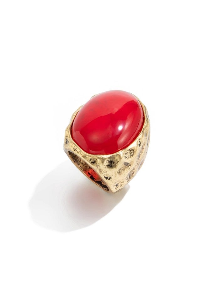 IS4U Chunky Oval Gemstone Ring for Women Vintage Resin Acrylic Ring Statement Big Geometry Finger Joint Ring Simple Classics Party Holiday Jewelry Accessories (Red) - Image 1