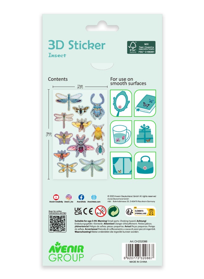 Avenir 3D Stickers 10 pack - Insect Multicolour | These beautiful and realistic-looking 3D stickers pop out to showcase a gorgeous collection. | ages 3+ - Image 5