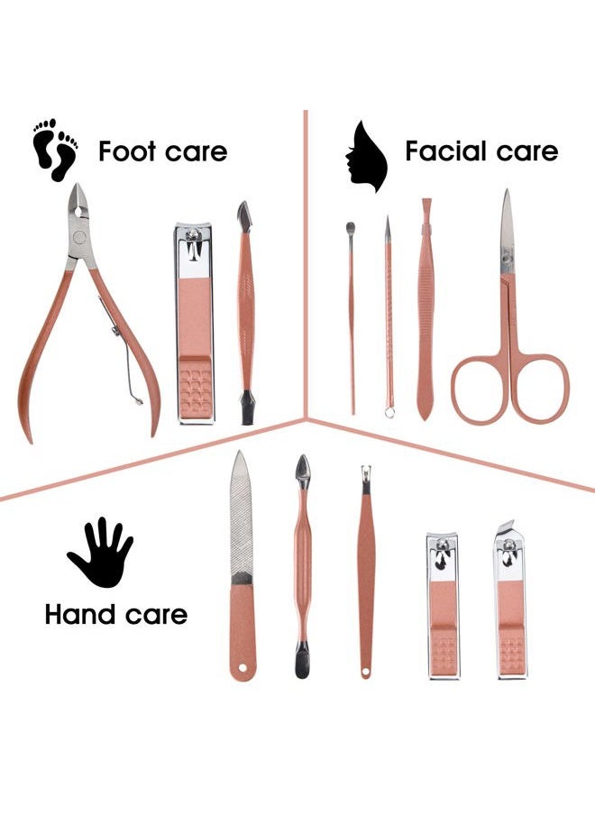 BOTEFEI Nail Clippers and Beauty Tool Portable Set, Rose Gold Martensitic Stainless Steel Manicure Set 12 in 1, with Pink Leather Bag, Suitable for Home, Workplace, Outdoor Travel, Gift Giving, Salon.  - Image 2
