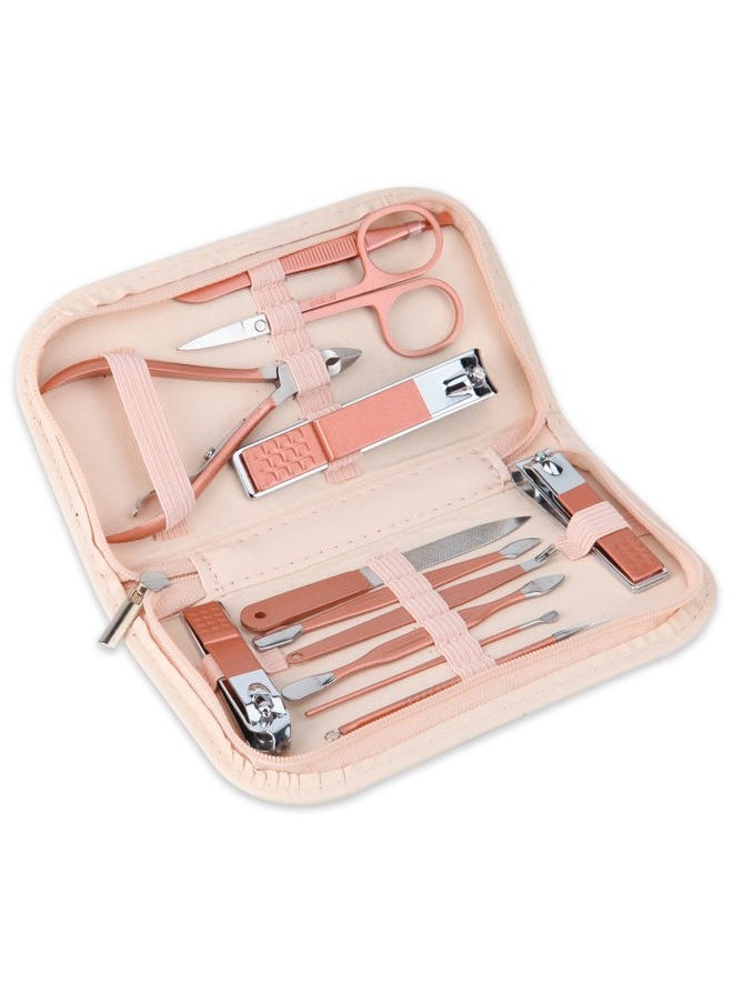 BOTEFEI Nail Clippers and Beauty Tool Portable Set, Rose Gold Martensitic Stainless Steel Manicure Set 12 in 1, with Pink Leather Bag, Suitable for Home, Workplace, Outdoor Travel, Gift Giving, Salon.  - Image 1