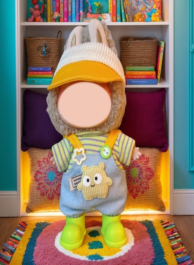 SHUOXUKE Doll Clothes and Accessories, 2026 Stylish Adorable Designed Clothes Outfit for 15cm/17cm Doll with Orange Hat & Overalls & Green Shoes - Image 3