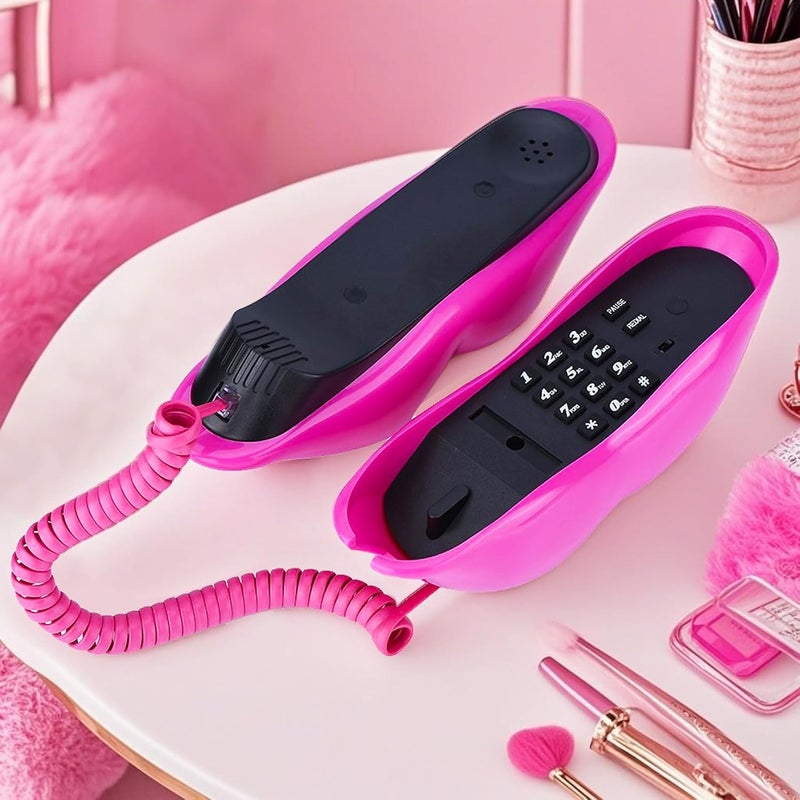 TelPal Corded Lips Telephones Landline Pink Home Telephones Cute Mouth Shape Wired Phone for Home,Office,Shops & Art Decor Cute Real Working Telephone Novelty Gift for Girls - Image 3