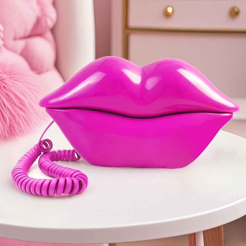 TelPal Corded Lips Telephones Landline Pink Home Telephones Cute Mouth Shape Wired Phone for Home,Office,Shops & Art Decor Cute Real Working Telephone Novelty Gift for Girls - Image 2