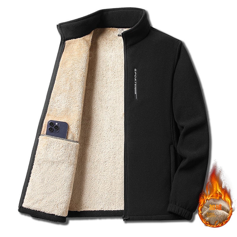New Mens Fleece Jacket Warm Sherpa-Lined Zip Hoodie Black - Image 4