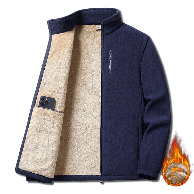 New Mens Fleece Jacket Warm Sherpa-Lined Zip Hoodie Black - Image 3