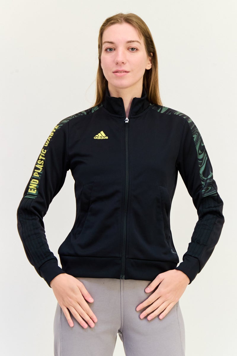 Adidas جاكيت خارجي طويل الأكمام للنساء، رياضي، أسود - Image 1