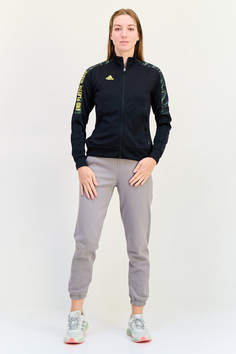 Adidas جاكيت خارجي طويل الأكمام للنساء، رياضي، أسود - Image 2