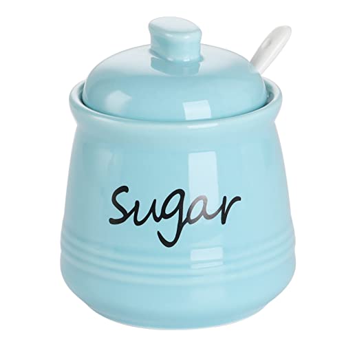 ONTUBE ONTUBE Ceramic Sugar Bowl with Lid and Spoon 12oz Turquoise Blue 