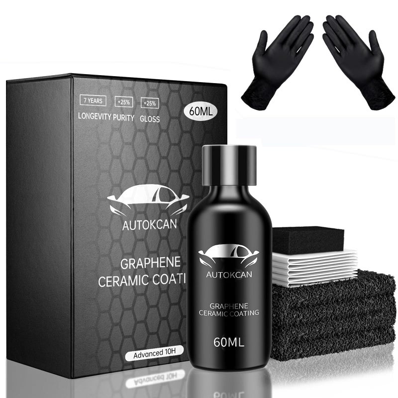 Autokcan Graphene Ceramic Coating(60ML), 10H Ceramic Coating for Cars, High Gloss Anti-Scratch Nano Coat Kit Hydrophbic Mirror Paint Protection 3 Years Prorection - Image 1